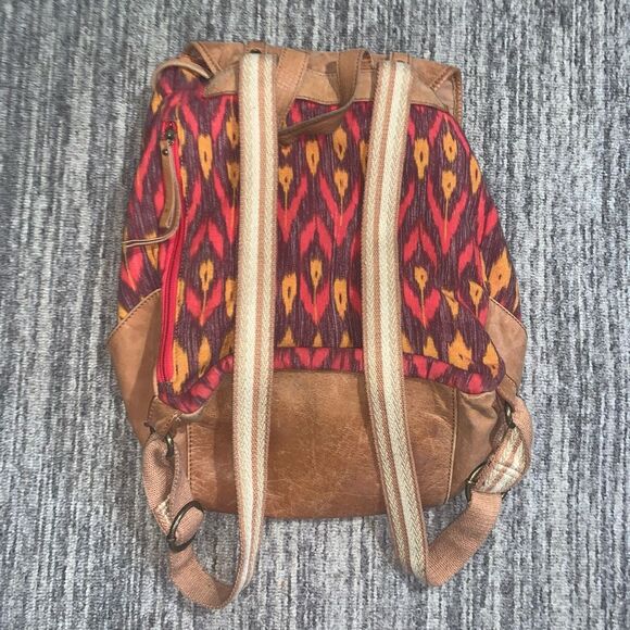 The Sak‎ Ventura Brown Canvas Leather Backpack Drawstring Tribal Aztec Womens - Picture 8 of 12